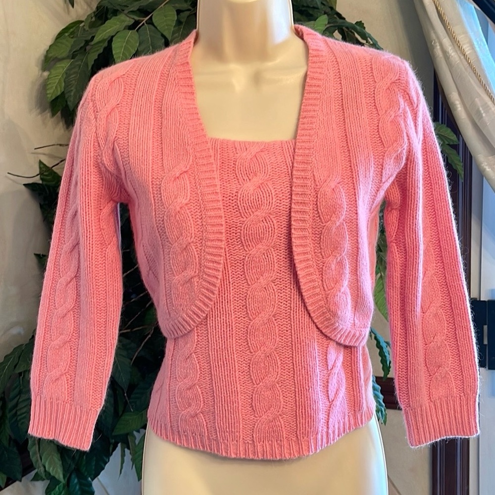 THE LIMITED PINK CABLE KNIT STRAPLESS SWEATER & SHRUG